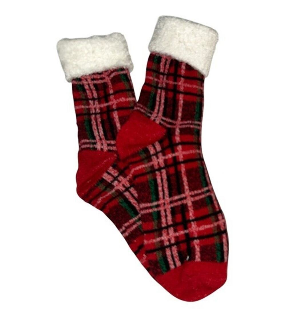 Magellan Outdoors Foldover Plaid Lodge Crew Socks Aloe Infused Lined Medium 6-10
